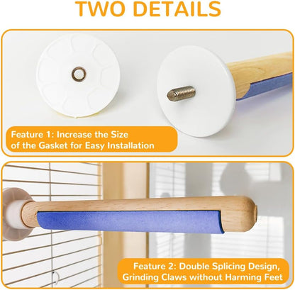 2-Pack Natural Wood Bird Perch with Foot Grinding, 7.8 Inch Bird Cage Accessories for Parakeets Cockatiel Lovebird Canary, Foot Health Training (Color Yellow & Pink)