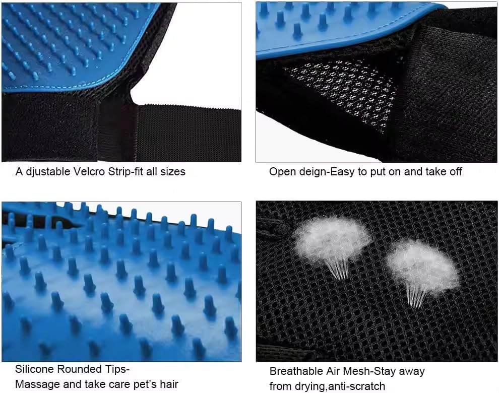 Pet Grooming Gloves for Dogs & Cats (2 Pack) – Deshedding Hair Remover Mitts with Soft Silicone Massage Bristles – Dual-Sided Grooming & Bathing Gloves for Long & Short Hair Pets –