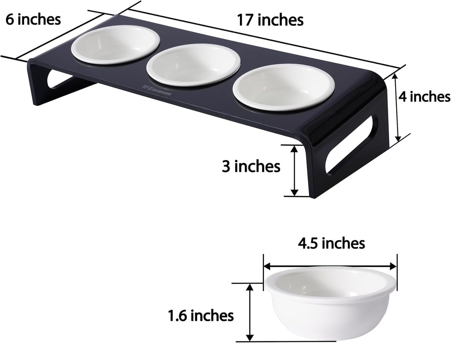 Tilted Raised Elevated Food and Water Bowls Stand for Cat or Small Dogs - Puppy's Clear Acrylic Stainless Steel 3 Dishes Holder for Boy or Girl Pet by WBhonghui (Black-3bowls)
