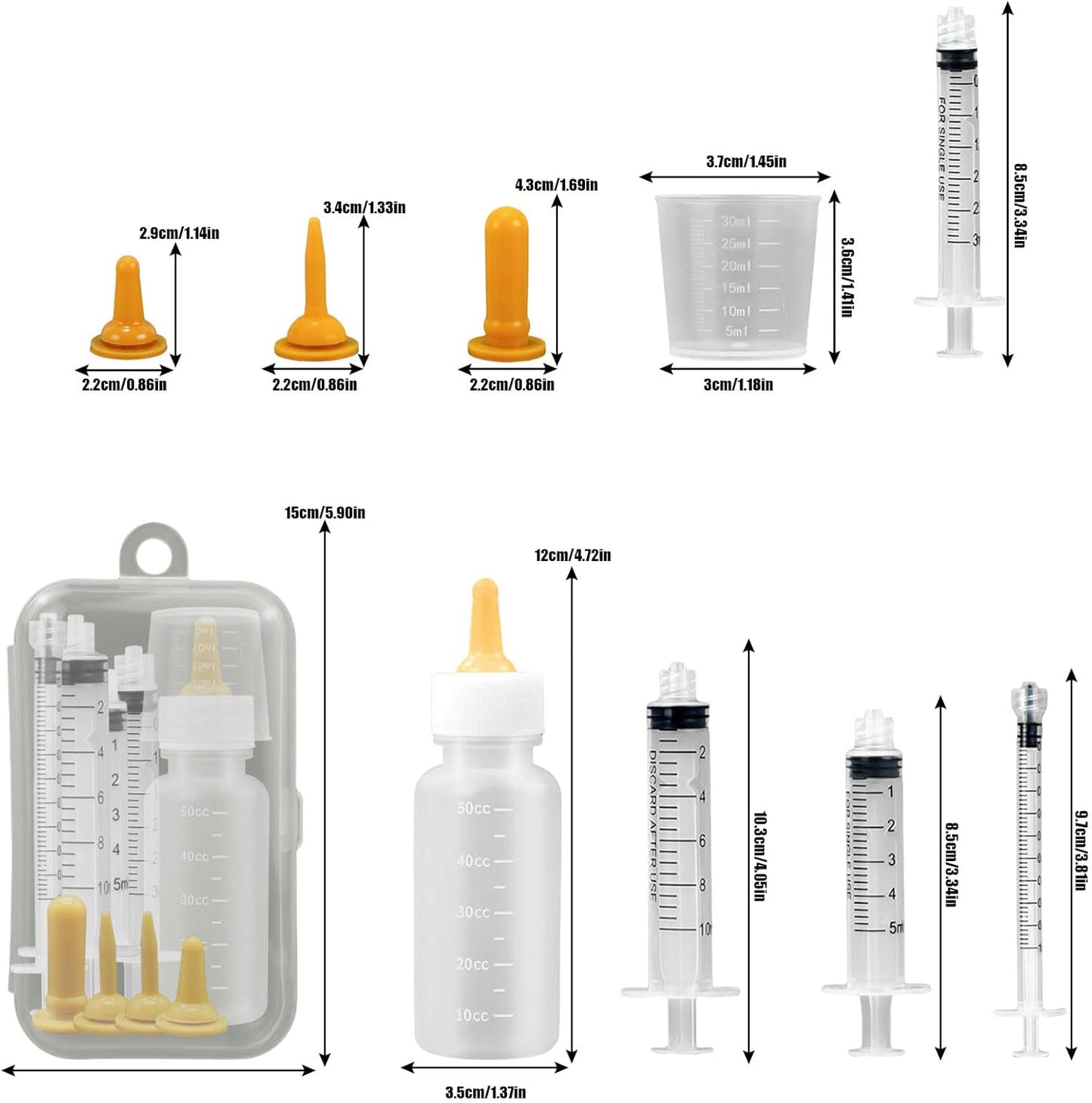 Pet Feeding Syringe with Nipple, Silicone Feeding Tools for Kitten Puppy Feeding Syringe for Newborn Cat Dog Small Animals Rabbits (1ml+3ml+5ml +10ml)