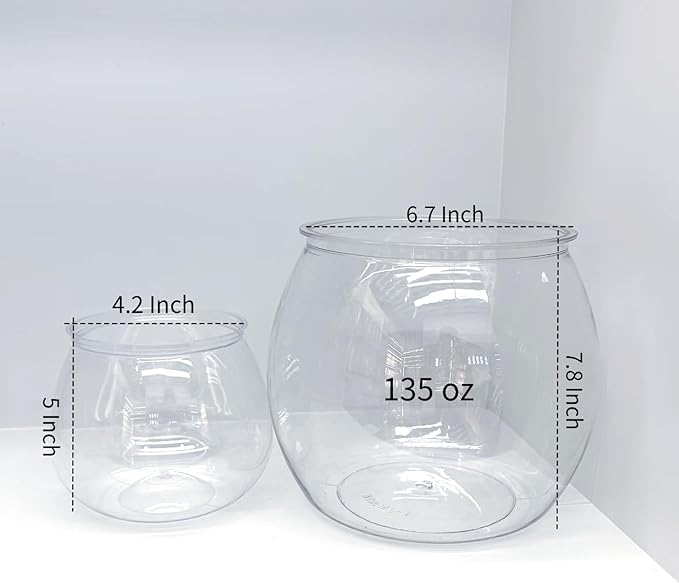 2 Pack Plastic Fish Bowls, 135oz Round Plastic Fish Tank 1 Gallon Aquarium Hydroponic Planter Floral Container for Candy, Carnival Games, Prizes, Party and Table Centerpiece Home Decor