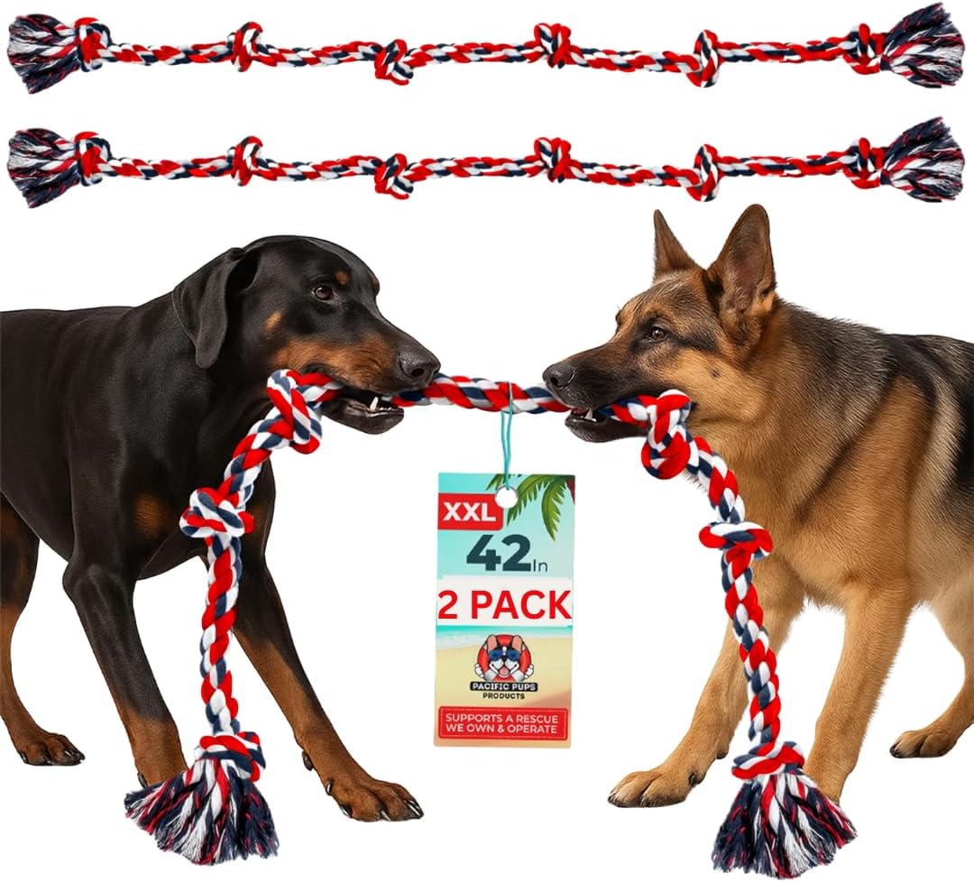 Giant Dog Rope Toys for Extra Large Dogs 2 Pack - 42 Inch, 6 Knot Tough Rope Chew Toys for Large Dogs - Benefits Non-Profit Animal Rescue - Indestructible Dog Toy for Aggressive Chewers (Red)