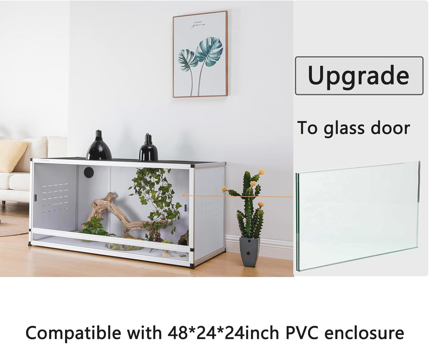 PVC Reptile Enclosure 8x2x2FT Large Reptile TerrariumTempered Glass Doors Habitat 240 Gallon for Bearded Dragon Gecko Lizard Snake, Wide Breeding Lounge Vivarium Area with Sliding Doors Lock