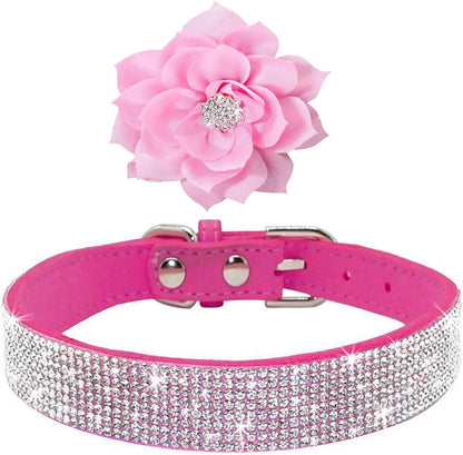 Serijoars Small Dog Collar with Rhinestone Crystal Diamond Colorful Bling Girl Puppy Cat Collars (XXS, Hot Pink6)