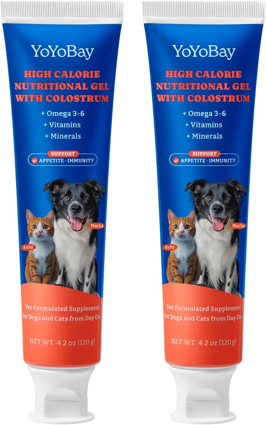 2 Pack Colostrum Nutritional Gel for Dog & Cat - High Calorie Supplement for Senior Dogs Cats, Stimulate Appetite for Cats, Immune Support, Dog Cat Weight Gainer, Elderly Pets Supplement