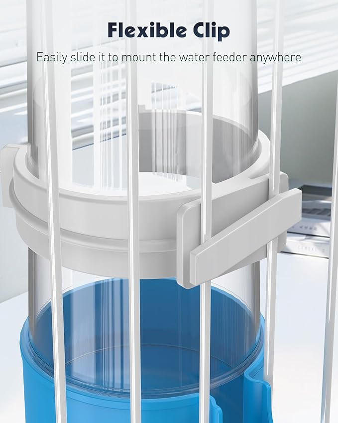 Pawfly Auto Bird Waterer, 2-Pack Cage Dispenser Feeder for Parrots, Hamsters - Small Bird Accessories for Cockatiel, Budgie, Lovebirds (White/Blue)