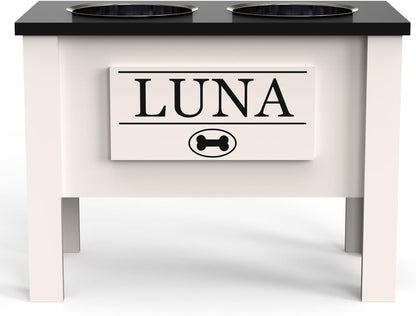 GrooveThis Woodshop - Personalized Elevated Dog Bowl Stand for Large, Medium, Small, X-Small Dogs - Stainless Steel Food and Water Bowls - Raised Dog Dish (X-Large, Black)