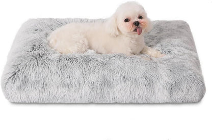 Bedfolks Waterproof Crate Bed, Plush Dog & Cat Bed with Removable Washable Cover, Faux Fur Kennel Pad, 17"x12", Grey