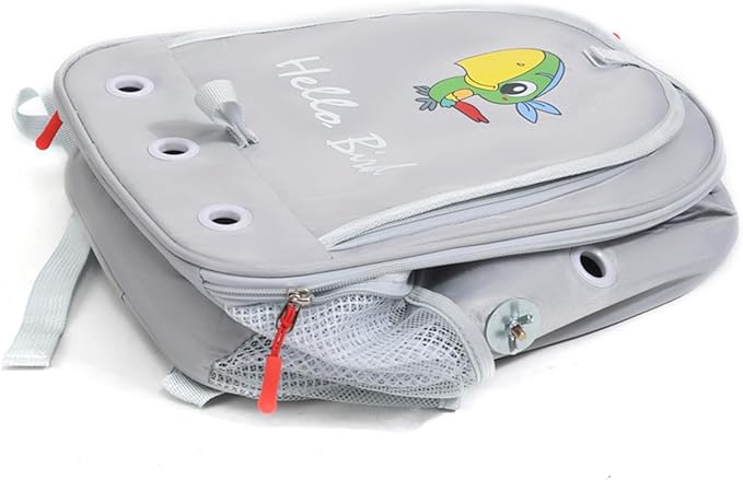 Bird Traval Carrier Cage, Multi Vent Holes Clear Space Capsule Astronaut Backpack to Carry Parakeet Cockatiel Parrot with Metal Tray Wood Perch, Vet Transport Book Bag (Grey)