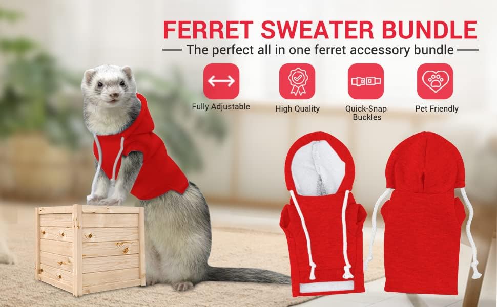 Red Ferret Sweater, Harness, and Leash Set - Ferret Clothes- Ferret Accessories - Clothes for Ferrets - Ferret Stuff - Hoodies for Ferrets - Ferret Accessories