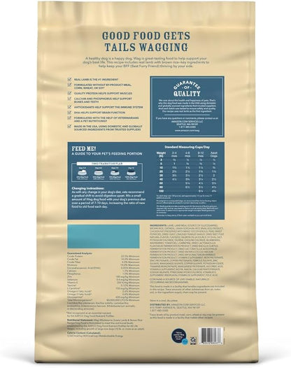 Amazon Brand - Wag Adult Premium Nutrition Dry Dog Food, Supports Stomach and Skin Health, Lamb and Brown Rice, 30 lb Bag