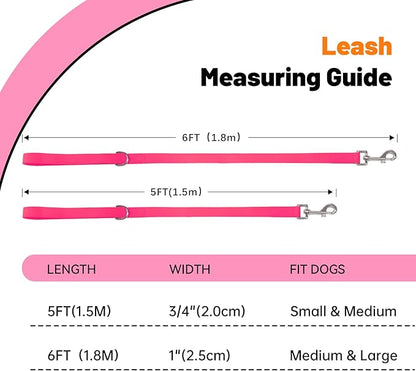 Waterproof Dog Leash, 5/6 FT Durable Odor-Proof Dog Leashes with Strong Metal Hooks Fits Small Medium or Large Dogs (Pink, 6FT - 1 inch Width)