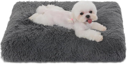 Bedfolks Waterproof Dog Crate Pad, Plush Dog Kennel Bed with Removable Cover, Faux Fur, Washable, 21"x13", Dark Grey