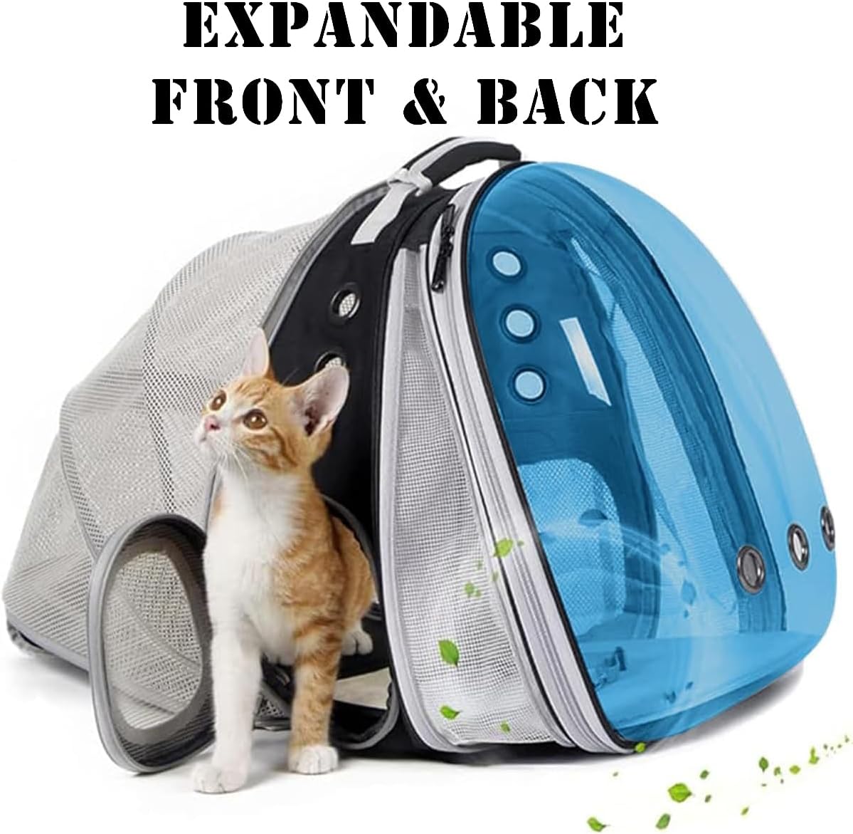 Dual Expandable Polarized Blue Cat Backpack Carrier, Fit up to 20 lbs, Expandable Space Capsule Polarized Bubble Pet Carrier for Large Cat and Small Dog, Pet Carrying Hiking Traveling Backpack