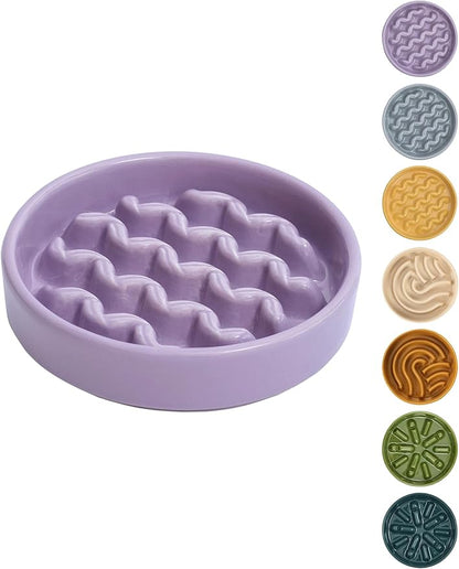 Ceramic Maze Dog Slow Feeder with Non-Slip Silicone Rim – Heavy-Duty Stoneware Bowl with Puzzle Pattern for Bloating & Obesity Prevention (Purple-M)