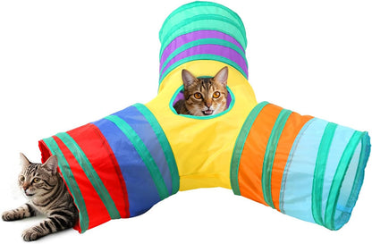 Pet Cat Tunnel, Y-3 Way Tunnels for Indoor Cats, Collapsible Pet Tunnel for Kitten, Puppy, Rabbit, 25cm-Wide Tunnels, Durable & Breathable, with Peek Hole Toy Ball