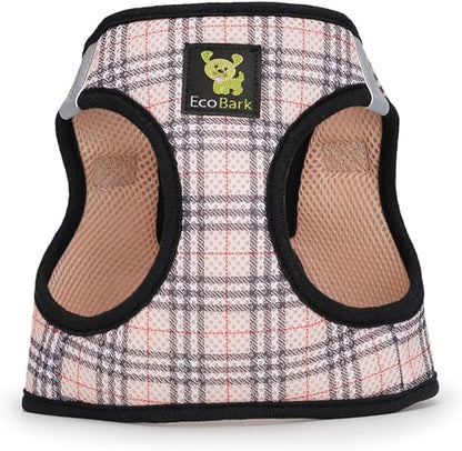 EcoBark Step in Dog Harness - Reflective Wrap Around Body Halter Vest - Soft Mesh Harness (Beige Plaid)