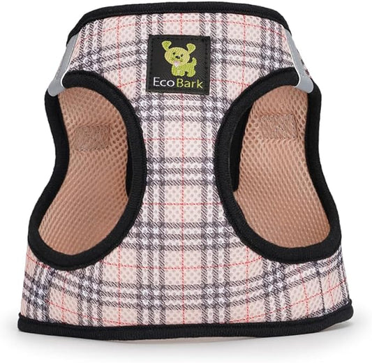 EcoBark Step in Dog Harness - Reflective Wrap Around Body Halter Vest - Soft Mesh Harness (Beige Plaid)