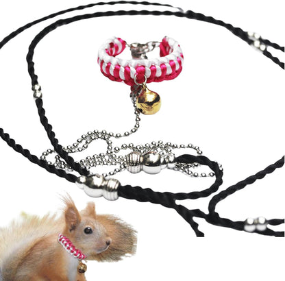 Squirrel Traction Rope Strap Anti-Biting Chain Rope, Small Animal Walking Collar Harness with Lead Leash for Hamster Gerbil Rat Mouse Ferret Chinchilla (Pink)