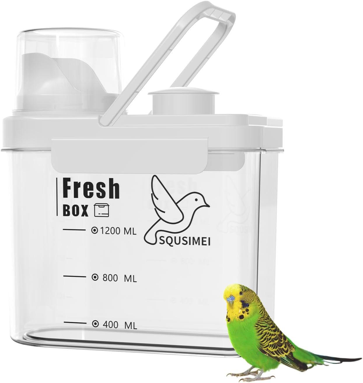 1.7 Qt/1.6 L Bird Seed Storage Container with Lids Airtight Measuring Cup, Bird Seed Dispenser Pet Food Container Are Used to Store Bird Food, Chicken Feed BPA Free (1.6L, White)