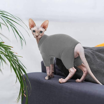 ROZKITCH Cat Sweaters for Cats Only, Breathable Soft Pet Jumpers, Warm Coat with Four Legs, Lightweight Sweater T-Shirt Cat Pajamas Jumpsuit Vest Cornish Rex, Devon Rex, Peterbald Grey XS
