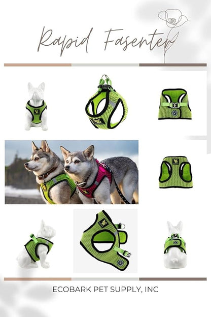 EcoBark Step in Dog Harness - Eco-Friendly Dog Harnesses for for Small & Medium Breed Dogs - Reflective and Adjustable Chest Body Halter Vest -Soft Luxurious Mesh (Neon Green, XL)