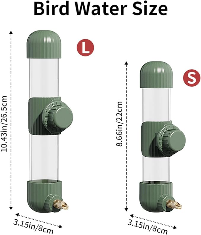 9.4 Fl Oz No Mess Bird Water Dispenser, Automatic Parrot Water Feeder with Spring Valve, Clear Cage Water Drinker for Parakeets Cockatiels Budgies Finch Lovebirds & Canary (Green, 9.4 fl oz (280ml))