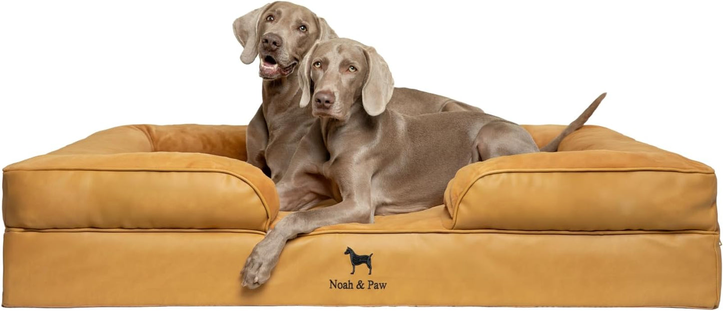 NOAH & PAW Giant Dog Bed XXL, 55x45x11 Inch, Orthopedic Dog Beds, Eggshell Memory Foam Infused with Cooling Gel, Inner Cover, Waterproof, Machine Washable (Faux Leather Sofa Collection)