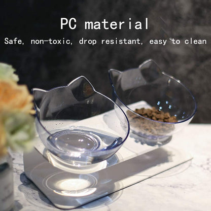 Luck Dawn Double Elevated Cat Bowls with Raised Stand, 15 Tilted cat Design Neck Guard Stand Pet Food Water Feeder Bowl for Cats or Small Dogs