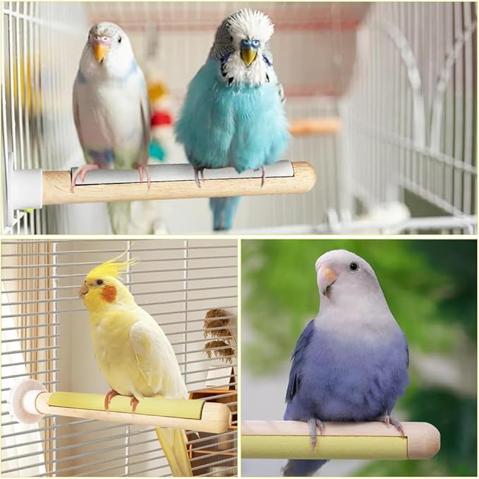 2-Pack 7.8" Bird Perches with Sandy Grip Natural Wood & Stand for Small Birds Cage Accessories for Parakeets, Cockatiels, Lovebirds; Foot Health & Nail Care