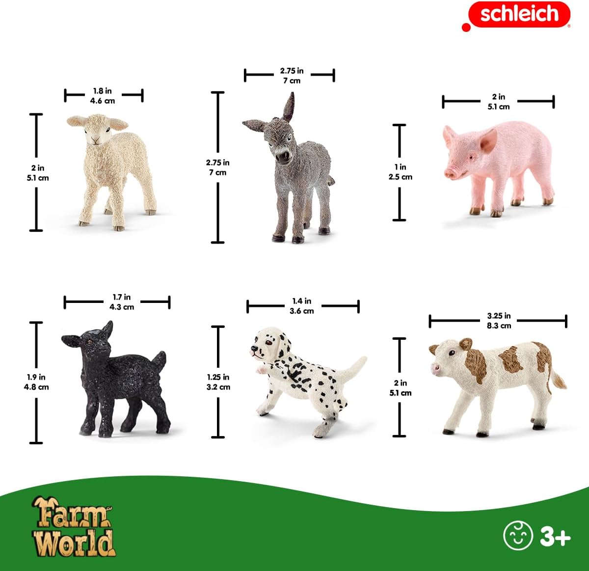 Schleich Farm World - 6 PC Baby Farm Animal Playset with Puppy, Lamb, Goat, Piglet, Calf and Donkey Toys - Realistic Barnyard Figurines - Fun Educational Figures for Kids and Toddlers Ages 3+