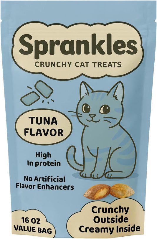 Crunchy Cat Treats – Dual‐Texture Crunch & Creamy Soft Feline Snack Bites for All Life Stages, Great for Training Treat Value Bags (1 Pound, Tuna)