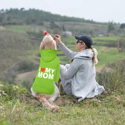 GreenJoy Dog Sweater Dog Hoodie Cold Weather Coat Hooded Sweatshirt for Puppies,Cats, Small Medium Large Dogs (Green(I Love My Mom), Medium)