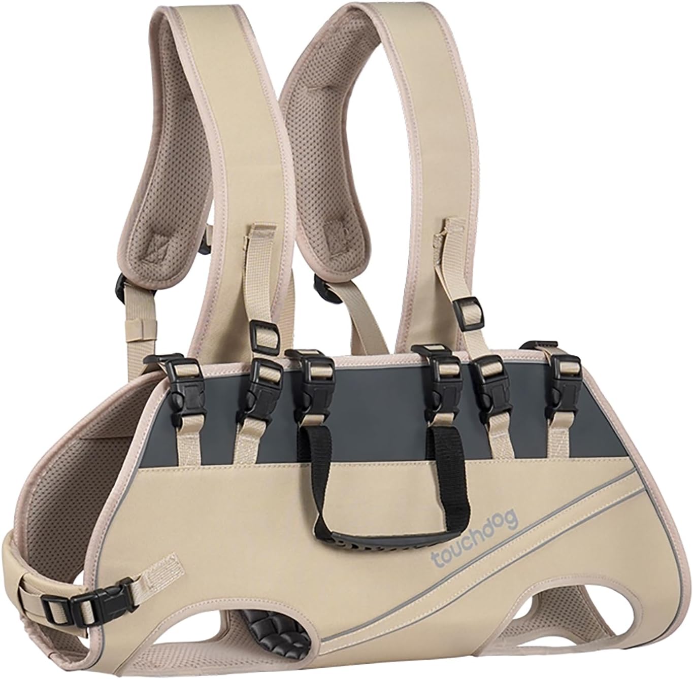 Dog Backpack Carrier for Large Dogs - Hands-Free Pet Travel Pack with 6-Point Safety System, Waterproof & Reflective Design for Motorcycle, Hiking, Surfing (Khaki Color, XX-Large)