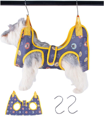 AIO Cat & Dog Restraint Sling for Nail Trimming Foldable Dog Grooming Supet Relaxation Hammock Harness for Pet Grooming L Yellow