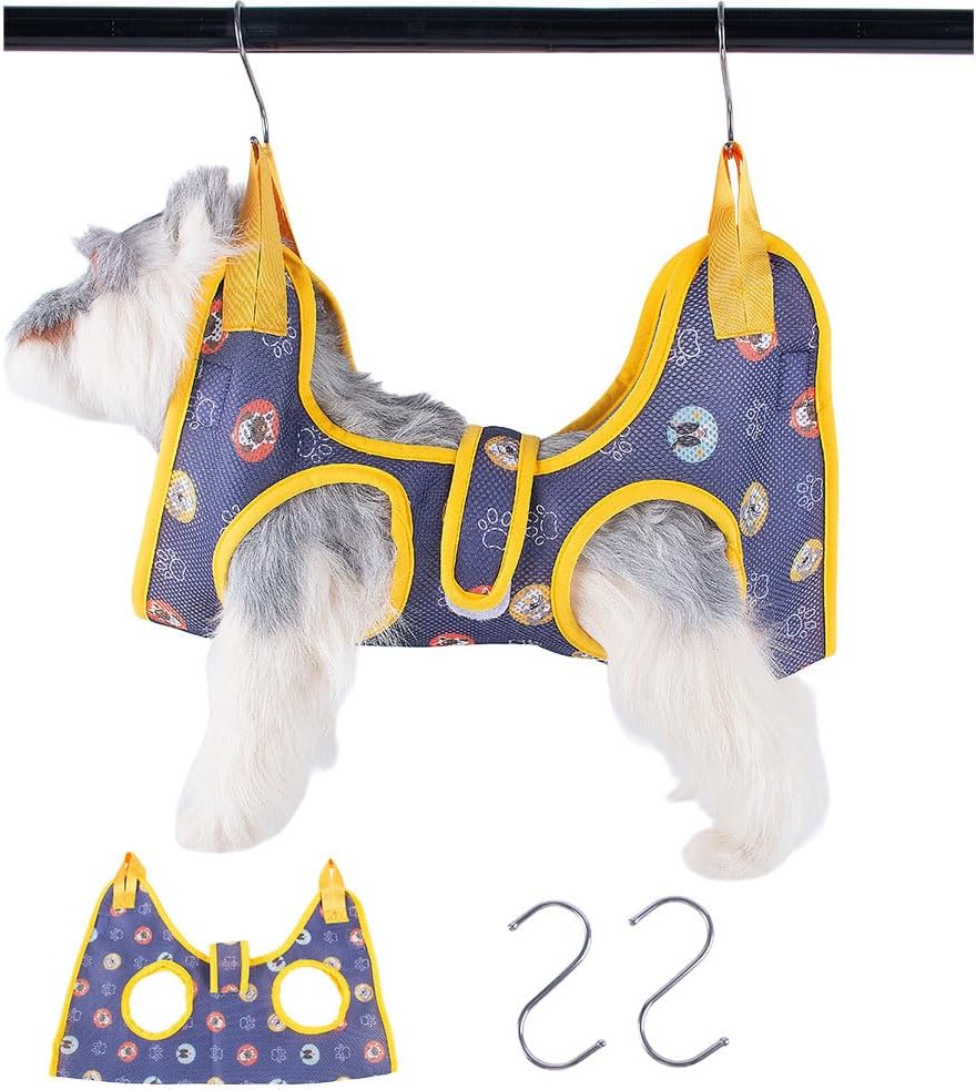 AIO Cat & Dog Restraint Sling for Nail Trimming Foldable Dog Grooming Supet Relaxation Hammock Harness for Pet Grooming S Yellow