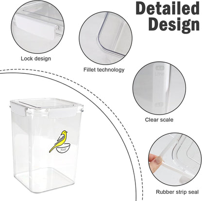 Bird Seed Storage Container-Airtight Bird Food Container-8.4lb/5 l Pet Food Storage Containers with Birds Seed Scoop-Wild Birds Dispenser-forPet Parakeets Finches Food Mealworms/Clear