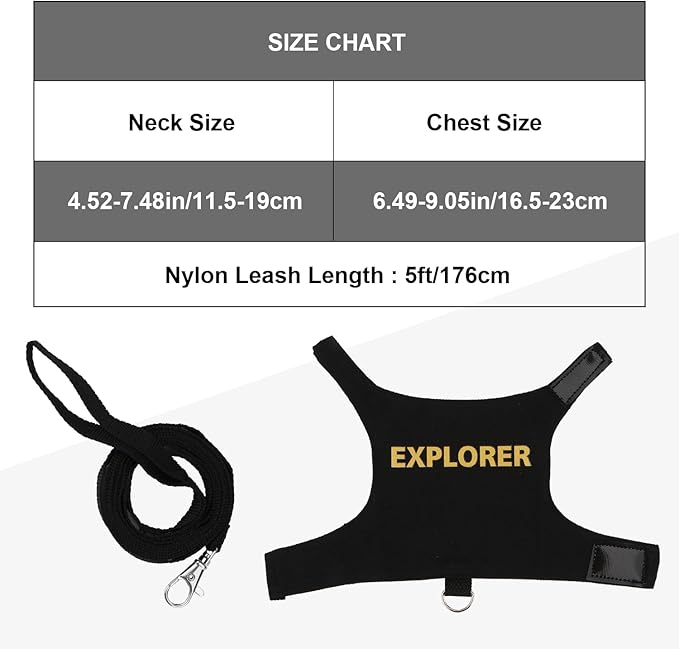 Hypeety Bearded Dragon Harness and Leash Set Adjustable Escape Proof Leash Outdoor Walking Training Leash and Harness for Bearded Dragon Lizard Reptiles Small Pets Black (Explorer)