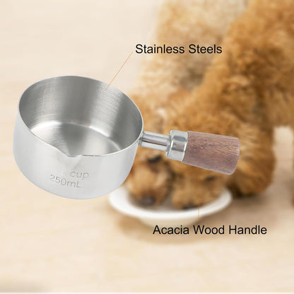 1 Cup Stainless Steel Dog Cat Food Measuring Scoop for Dry and Wet Food, Accurate Measurement for Rice, Flour, Grain (Silver)