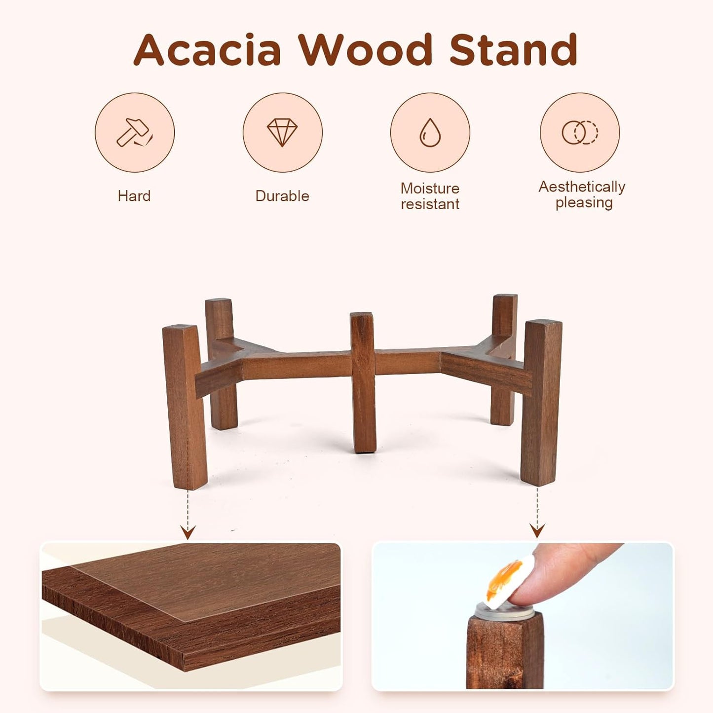 SPUNKYJUNKY Ceramic Dog Bowls with Acacia Wood Stand Raised Food and Water Bowl for Small Medium Sized Dog (Deep, 15.5cm)