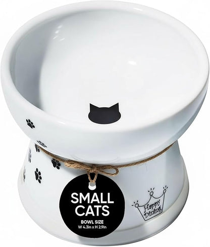 Necoichi Raised Cat Food Bowl – Ceramic Elevated Cat Bowl for Whisker & Neck Fatigue, Dishwasher Microwave Safe – Non-Slip & Anti Vomiting Ergonomic Design (Cats, Regular)