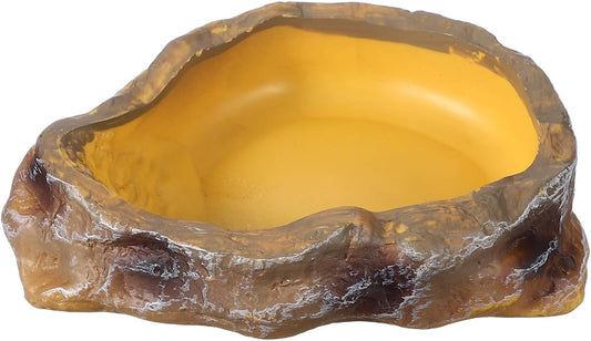 Reptile Food Bowl, Reptile Feeding Dish Corner Bowl Water Resin Rock Worm Feeder Dish S (5 in, Yellow), Intended for Lizards/o/Scaled Pet/Leopard o/Spiders