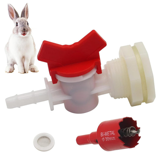 Rabbit Watering System Bucket Connector kit with 5/16'' Barb,Bulkhead Fitting,Mesh Washer, Hole Saw (for ID 5/16’’ Hose)