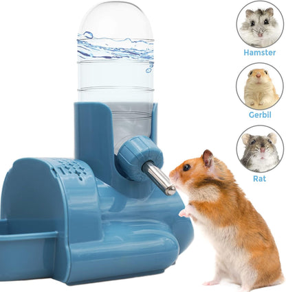 VANNON 3 in 1 Hamster Water Bottle No Drip Small Animal Water Bottle Automatic Bottle Dispenser with Food Container Base Hut and Hideout Base 4oz/120ml,Leekproof, BPA Free