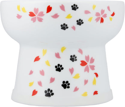 Necoichi Elevated Cat Water Bowl – Ceramic Raised Cat Bowl, Prevents Neck & Whisker Fatigue – Dishwasher & Microwave Safe – Pet Water Bowl for Cats (Sakura Floral, Extra Tall)