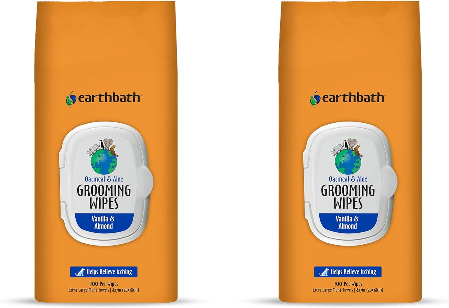 earthbath, Oatmeal & Aloe Grooming Wipes - Dog Wipes for Paws and Butt, Pet Wipes for Dogs & Cats, Helps Relieve Itchy & Dry Skin, Made in USA, Cruelty-Free - Vanilla & Almond 100 Count (2 Pack)