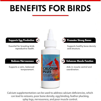 Morning Bird Calcium Plus Liquid for Birds – Bird Vitamins for Strong Eggshells, Healthy Bones, and Baby Bird to Support Growth, Breeding, and Wellness for All Birds 2 Fl Oz