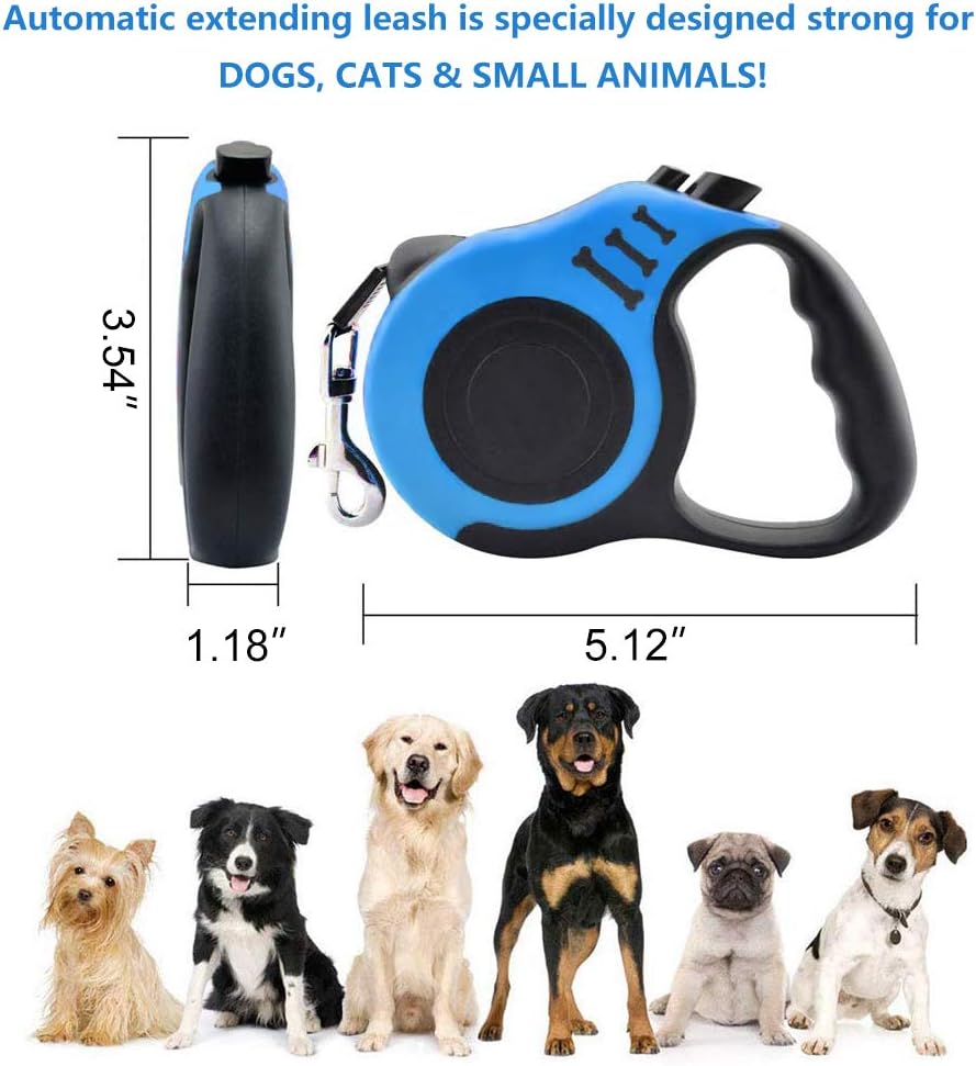Retractable Dog Leash for Medium & Small Dogs & Cats - 16.5FT Tangle Free Heavy Duty Walking Leash with Anti Slip Handle, Pause & Lock Strong Nylon Tape, Blue