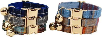 Personalized Cat Collar with Engraved Name and Phone Number - Customizable Kitten Collars for Boys and Girls (Plaid)