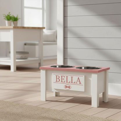 GrooveThis Woodshop - Personalized Elevated Dog Bowl Stand for Large, Medium, Small, X-Small Dogs - Stainless Steel Food and Water Bowls - Raised Dog Dish with Internal Storage (Large, Magenta)